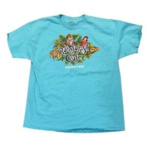 Vintage Rainforest Cafe Houston T-Shirt Light Blue Mens 2XL Nature Y2K